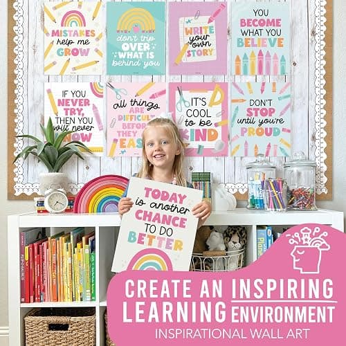 Hadley Designs Motivational Poster for Classroom Decor - 9 Growth Mindset Classroom Posters Elementary, Inspirational Wall Decor Middle School, Teacher Must Haves, Pastel Bulletin Board Decorations thumbnail 4