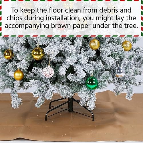 Yaheetech 6ft Premium Snow Flocked Artificial Christmas Tree Hinged Pine Full Holiday Xmas Tree for Home Office Party Decoration with 820 Branch Snow Tips and Metal Stand thumbnail 9