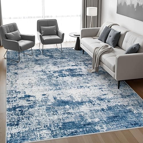 5x7 Area Rug Living Room Rug: Washable Modern Abstract Soft Thin Rug Indoor Floor No Slip Stain Resistant Carpet for Bedroom Dining Room Farmhouse Nursery Home Office - Blue thumbnail 3