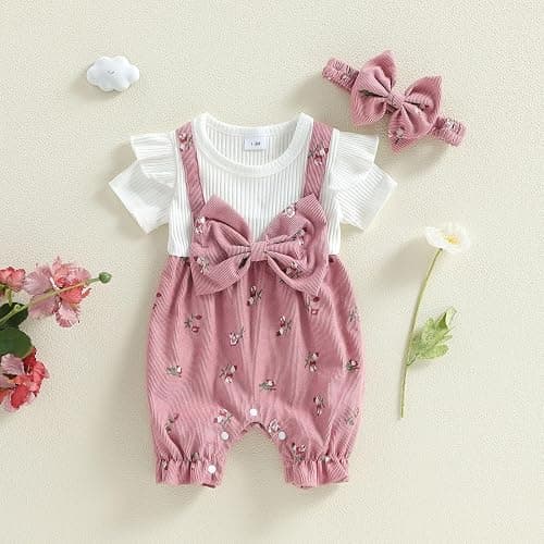 YINGISFITM Newborn Baby Girl Clothes Summer Short Sleeve Romper Floral Bow Short Jumpsuit Infant Cute Outfits thumbnail 5