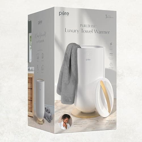 Pure Enrichment PureBliss Luxury Towel Warmer - Extra Large 20L Heats Towels, Robes, Blankets, or Clothing - Modern Bucket Design, 4 Heat Timer Settings & Auto Shut-Off (White & Brushed Gold) thumbnail 6