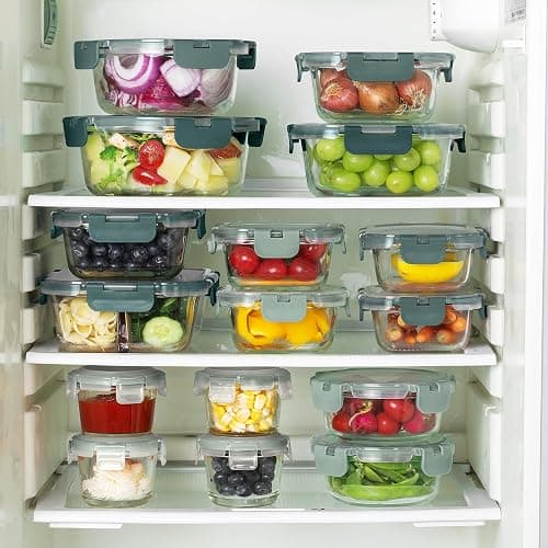 COOK WITH COLOR Premium 32-Pc. Borosilicate Glass Food Container Set with Dividers - 4 Rectangles, 8 Rounds, 4 Squares - Leakproof Lids - Meal Prep, Storage, Ombre Green thumbnail 7