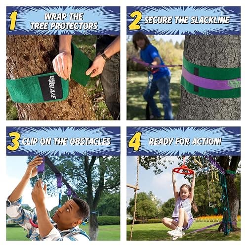 Ninja Warrior Obstacle Course for Kids Workout Equipment, 2 x 55ft Slacklines with 10 Weatherproof & Durable Ninja Kids Toys - Ninja Course for Kids Outside , Kids Obstacle Course Backyard thumbnail 6