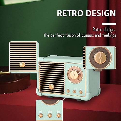 Fsjun Retro Wireless Bluetooth Speaker, Portable Outdoor Speakers,Vintage Decor, Mini Speakers with Powerful Sound, Hands-Free Calls, USB/TF Card/AUX Support (Blue) thumbnail 5