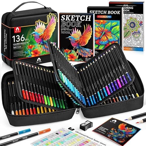 136 PCS Colored Pencils Set for Adult Coloring Books, 120 Colored Pencils with Sketchbook, Coloring Book, Sharpener, Soft Core Sketching Drawing Pencils, Art Supplies for Adults Artists (Black) - Image 1
