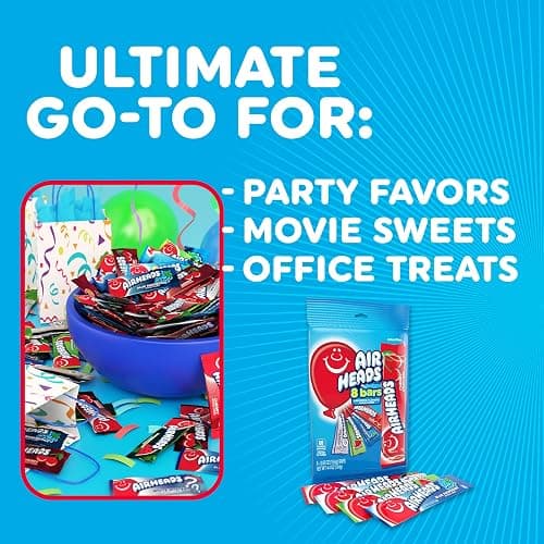 Airheads Full-Size Candy Bars, Taffy Candy Bulk Variety Pack, Individually Wrapped, Six Assorted Fruit Flavors Artificially Flavored, 60 Count Box thumbnail 8
