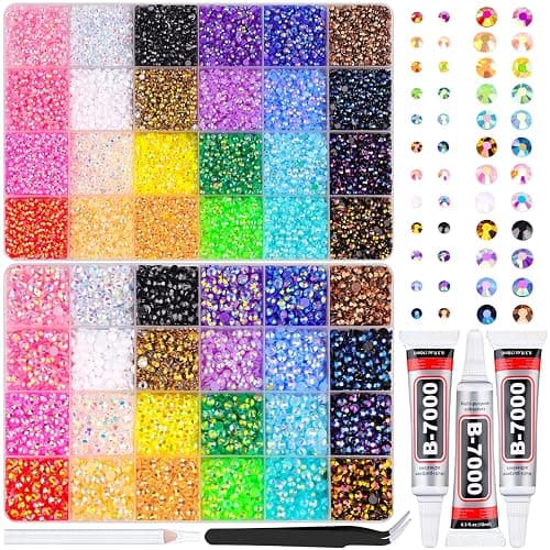 2 Boxes Jelly Rhinestones for Bedazzling, 38500Pcs 3mm&5mm Multicolor Flatback Resin Gems for Crafting, Bedazzler Kit with 3Pcs 10ml B7000 Jewelry Glue for DIY Crafts Tumblers Fabric Decor Nail Art - Image 1