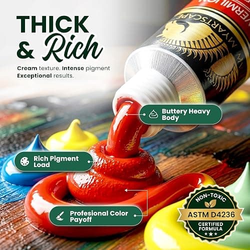 MyArtscape Heavy Body Acrylic Paint Set — 72 Colors x 21ml Artist Acrylic Paints with 3 Paint Brushes for Canvas, Wood, Fabric & Crafts | Rich Pigment Non-Toxic Professional Art Supplies for Adults & Beginners thumbnail 9