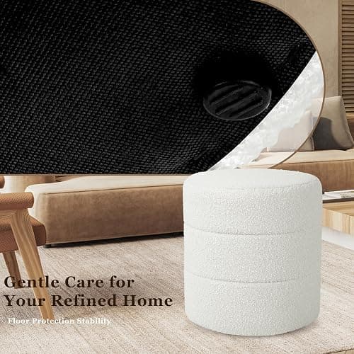 HomePop Upholstered Round Ottoman (No Lid, Seat Only) | HomePop Home Décor | Round Pouf Foot Rest – Cream Boucle thumbnail 10