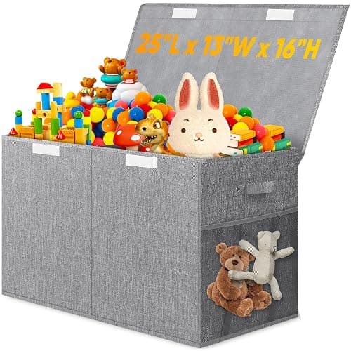 Rocamdo Large Toy Storage Box with Lid Divider, Sturdy Collapsible Toys Organizer Chest Kids Storage Bins Boxes Baskets for Boys, Girls, Nursery, Bedroom, Living Room, Playroom, 25"x13"x16", Gray - Image 1