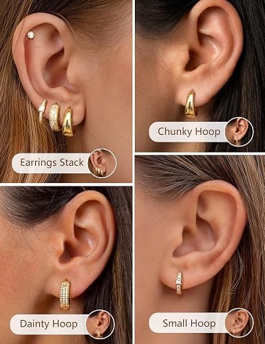 ORAZIO Small Gold Hoop Earrings for Women Hypoallergenic 14K Gold Plated Chunky Huggie Earring Sets for Multiple Piercing Dainty Earing Stacks Set Cute Silver Cartilage Jewelry Trendy Gifts thumbnail 4