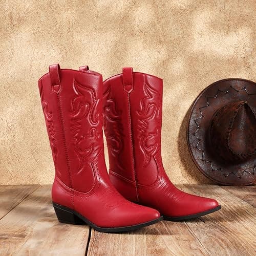 DREAM PAIRS Women's Cowboy Boots Pull On Cowgirl Boots Mid Calf Western Boots, Available in Regular and Wide Calf thumbnail 3