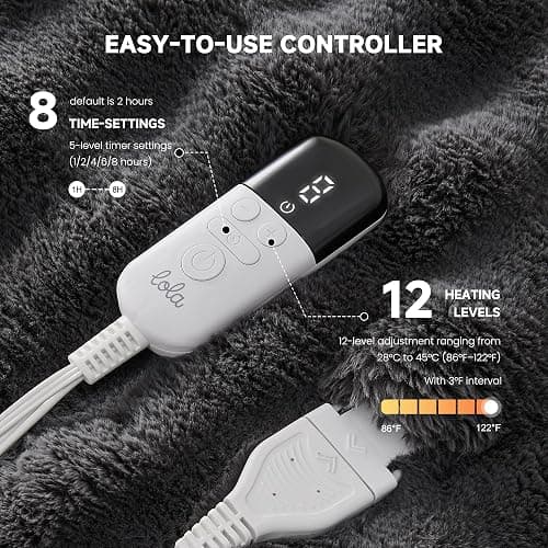 SMRISS Faux Rabbit Fur Bubble Heated Throw Blanket,Darkgrey,50"x62" | Certified by ETL/UL,FCC,OEKO-TEX,12 Heat Levels,5 Time Settings(Up to 8H) Auto-Off,Overheat Protection,Machine Washable thumbnail 4