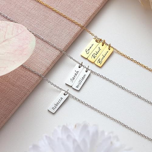 Multiple Name Charm Necklace – Custom Engraved Family Jewelry for Women – Personalized Necklace with Kids’ or Grandkids’ Names – Christmas or Birthday, Mothers Day Gift for Mom, Wife, or Grandma thumbnail 2