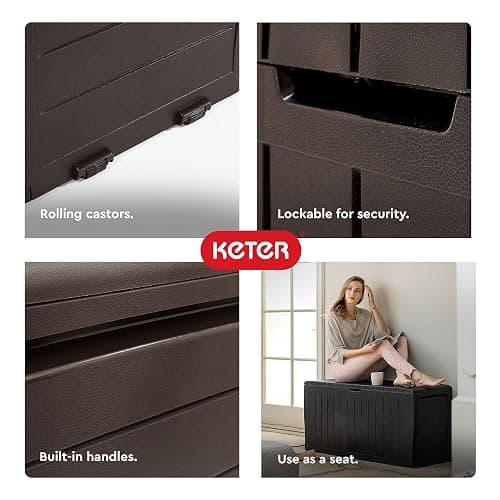 Keter Marvel Plus 71 Gallon Resin Outdoor Storage Box for Patio Furniture Cushions, Throw Pillows, Garden Tools and Pool Floats, Brown thumbnail 5