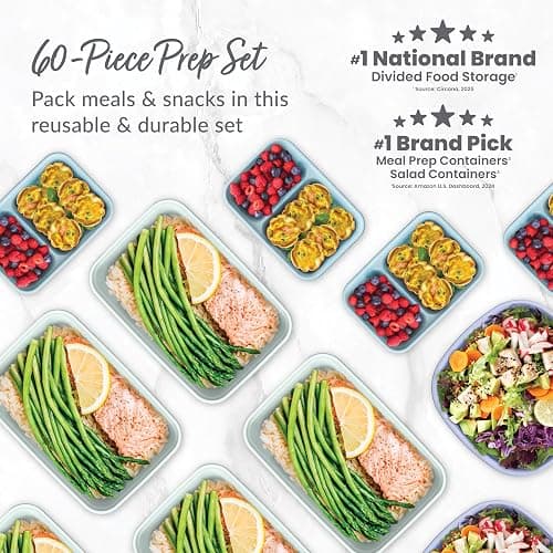 Bentgo Prep 60-Piece Variety Meal Prep Kit - Reusable PFAS & BPA-Free Food Containers 1-Compartment Trays, Prep Bowls, & Snack Boxes - Microwave, Freezer, & Dishwasher Safe (Floral Pastels) thumbnail 3