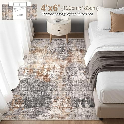 DMOYEST Area Rug Living Room Rugs - 4x6 Abstract Small Soft Indoor Washable Rug Neutral Modern Low Pile Carpet for Bedroom Dining Room Farmhouse Home Office - Grey Brown thumbnail 2