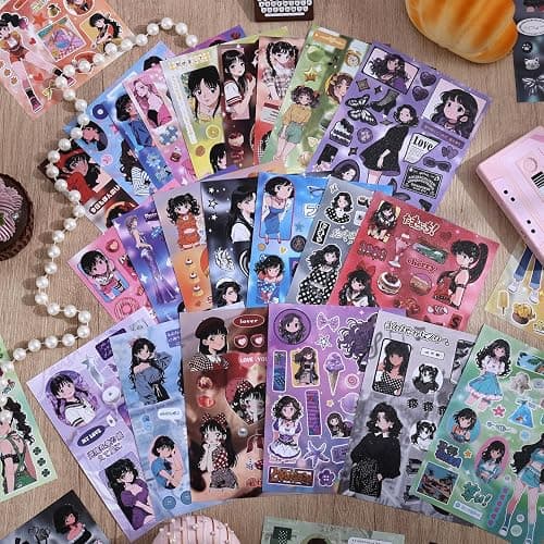 Girl's Japanese Retro Sticker Book, Anime Showa Girl Theme - 650+ Cute Old Showa Style Comics Stickers, for DIY Scrapbooking Journaling Handbook Decoration thumbnail 5