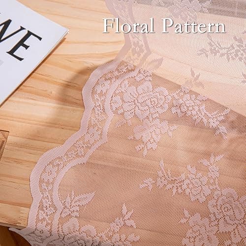 MEETSKY Pink Lace Curtains 63 Inch Length, Sheer Pink Curtain for Girls Room, Floral Vintage Light Filtering Short Curtains for Bedroom Princess Room, Lace Drapes 2 Panels, Each Panel 50W x 63L thumbnail 5