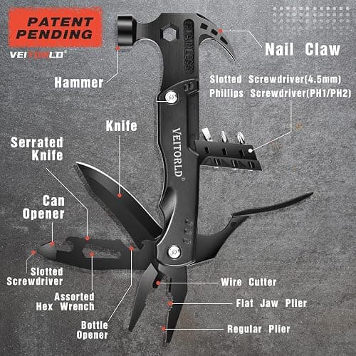 VEITORLD Christmas Stocking Stuffers, Gifts for Men Dad, Anniversary Birthday Gifts Idea for Him Husband Boyfriend, All in One Tools Hammer Multitool, Camping Hunting Hiking Xmas Presents, Cool Gadget thumbnail 3