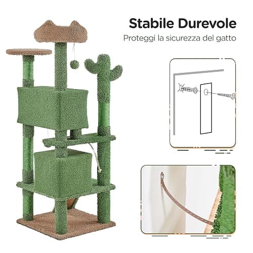 Yaheetech Albero Tiragraffi per Gatti a Forma di Cactus Condominio Palla Gioco in Truciolato e Corda di Sisal 48,5 cm × 48,5 cm × 138 cm thumbnail 9