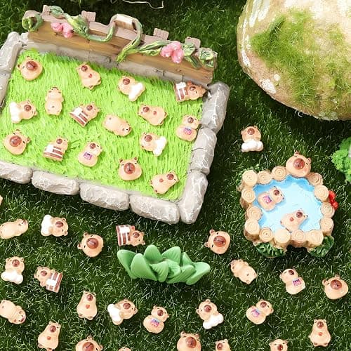 GGSTDDUP 200 Pcs Mini Resin Capybara Random Tiny Capybara Figurines | Miniature Animal Figurines for DIY Cake Decoration Ornaments Crafts Moss Landscape thumbnail 2