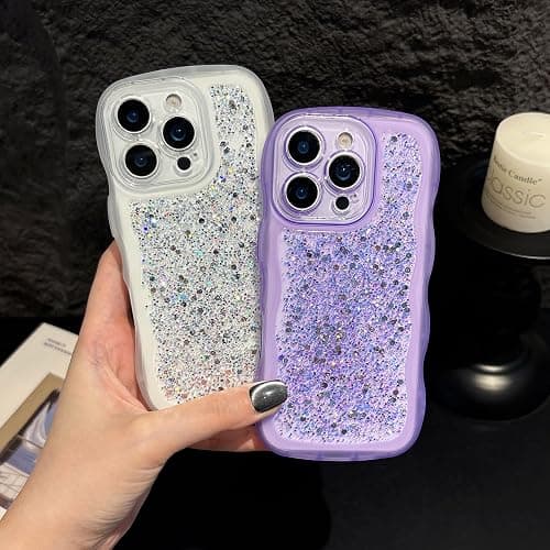 ZTOFERA for iPhone 12 Pro Max Case 6.7", Cute Curly Wavy Design with Glitter Sequins,Luxury Aesthetic Bling Sparkly Shockproof Protective Phone Case for iPhone 12 Pro Max-Glitter Purple thumbnail 4