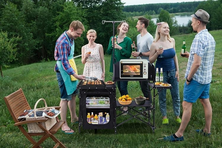 Nice C Camping Kitchen Station, Camping Table, Picnic Table, Portable Grill Table, Folding Cook Table, Upgrade Light Stand and Windshield Station & Organizers, Carry Bag for Beach, Picnic (Black) thumbnail 5
