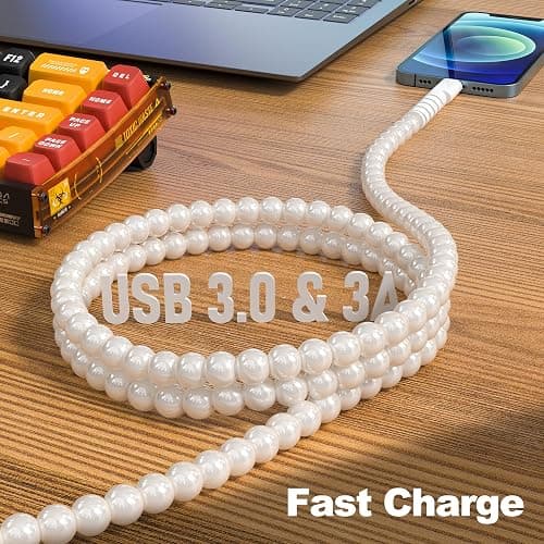 XNMOA USB to USB C Cable 3.3FT 60W White Pearl USB iPhone Charger Cord Beaded Phone Type C Charger Fast Charging Cable Cord for iPhone 17 16 15 Plus Pro Max 17 Air 16E Samsung Galaxy S25 S24 S23 thumbnail 2