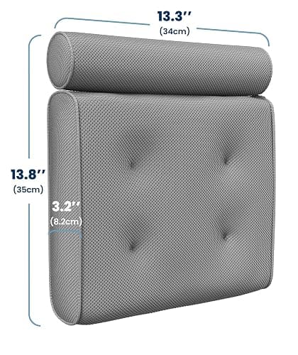 Everlasting Comfort Luxury Bath Pillows for Tub with Head and Neck Support - Non-Slip Bathtub Pillow with Suction Cups, Quick-Drying Mesh & Drying Hook - Jacuzzi & Spa Accessories for Women - Gray thumbnail 2
