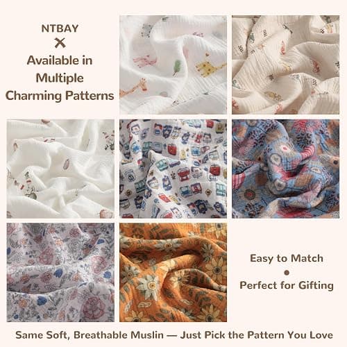 NTBAY Muslin Baby Swaddle Blanket, 2-Layer, 30x40 Lightweight Receiving Blanket for Newborns and Infants, Crib Stroller Travel Use, Cloudy Bunny thumbnail 9