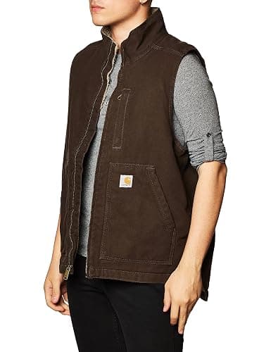 Carhartt Men's Loose Fit Washed Duck Sherpa-Lined Mock-Neck Vest thumbnail 2