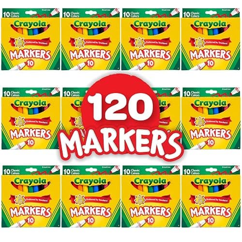 Crayola Broad Line Markers (12pk), Bulk School Coloring Markers for Kids, Teacher Classroom Must Haves, Back to School Essential Supplies for Preschool & Kindergarten - 10 Count (Pack of 12) - Markers Bulk thumbnail 2