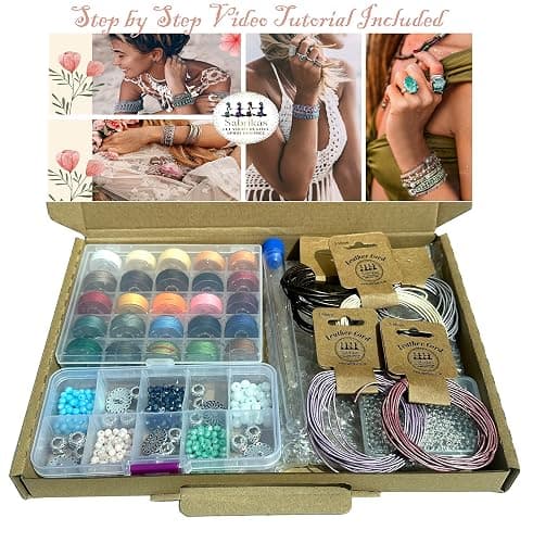 Sabrikas Let Your Creative Spirit Run Free Metallic Leather Boho Macrame Wrap Crystal Glass DIY Bracelet Jewellery Making Kit with Video Tutorial Hobby for Teens to Adults thumbnail 2