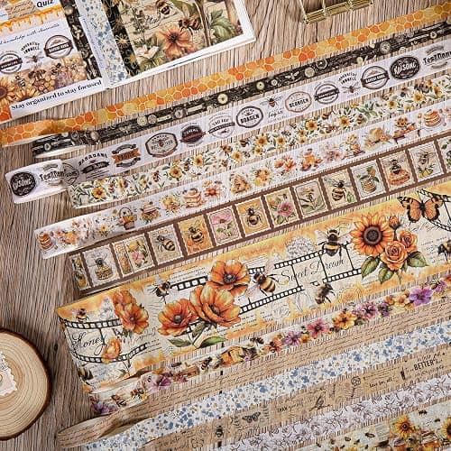 Washi Tape Set 20 Rolls - Vintage Bee Floral Butterfly Botanical Washi Tape Kit, Cute Retro Decorative Tapes for Scrapbooking Supplies,Junk Journal, Bullet Journaling, DIY Art Crafts, Gift Wrapping thumbnail 6