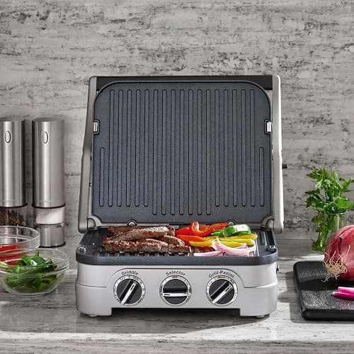 Cuisinart Griddler Indoor Grill, Panini Press, Sandwich Maker & More, 5-in-1 Grilling, Dishwasher-Safe Nonstick Cooking Plates, GR-4NNAS, Stainless Steel thumbnail 2