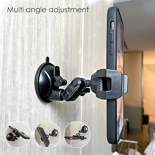 Universal Mirror Shower Phone Holder, Multi-Directional Dual 360 Degree Rotating Suction Cup Phone Wall Mount stand, Tiktok Youtube Vlog Video Recording Kit, airplane travel essentials accessories thumbnail 4