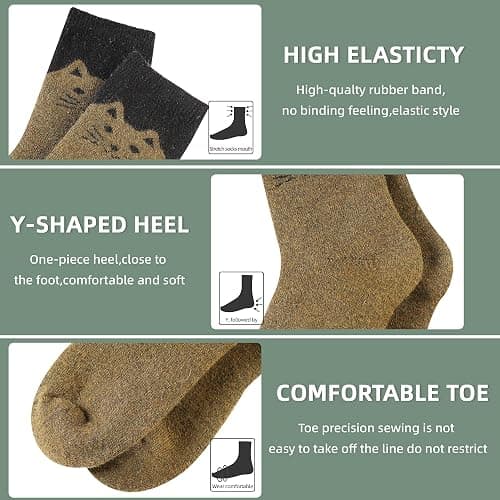 Velice Women Wool Socks Thick Thermal Hiking Warm Winter Crew Cushion Cozy Work Boot Socks 5 Pairs thumbnail 4