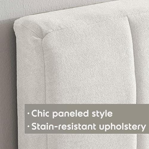 Hearth & Harbor Upholstered Twin Headboard - Easy Assemble Channel Stitched Headboard Twin Size - Wall Mounted Headboards with 3D Soundproof Wall Panels Peel & Stick Floating Headboards, Off White thumbnail 6