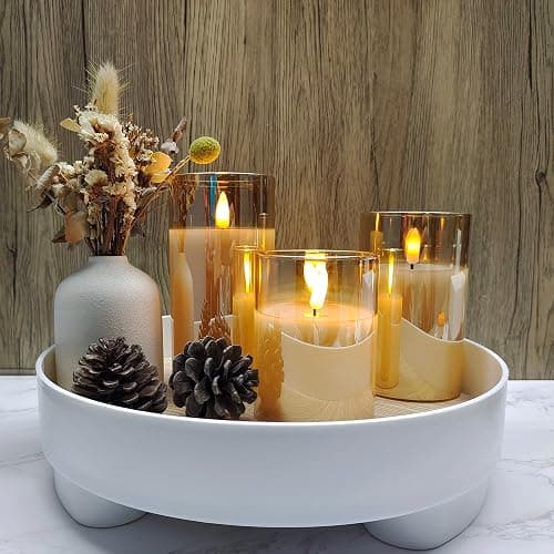 Tyawon Glass Battery Operated LED Flameless Candles with Remote and Timer, Real Wax Candles Warm Color Flickering Light for Festival Wedding Home Party Decor(Pack of 3)-Gold thumbnail 4