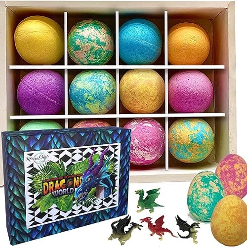 Bath Bombs for Kids with Surprise Inside - 12 Organic Bubble Bath Fizzies with Dragon Egg Toys. Gentle & Kids Friendly w/Rich Bubbles & Rainbow Colors, Birthday Gifts for Boys, Girls - Dragon Egg thumbnail 7