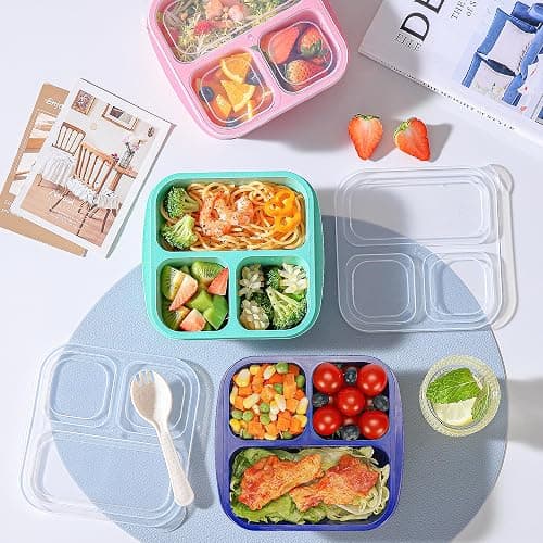 Bento Box For Kids, 4 Pack 3 Compartments Lunchable Meal Prep Containers Lunch Containers, Reusable Snack Containers with Lids, Snack Boxes for School, Work, and Travel thumbnail 2