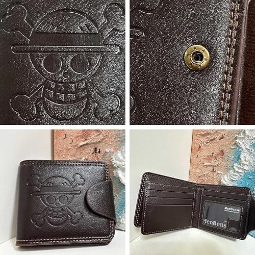 UZYEAOZM OP Bifold Wallet for Men, Straw Hat Luffy Skull Wallet and Keychain, Anime Fan Stylish Merch Gifts Dark Brown thumbnail 5