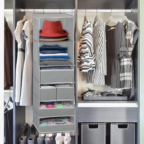 Simple Houseware 6 Shelf Hanging Closet Organizer with 5 Drawers Storage, Grey thumbnail 8