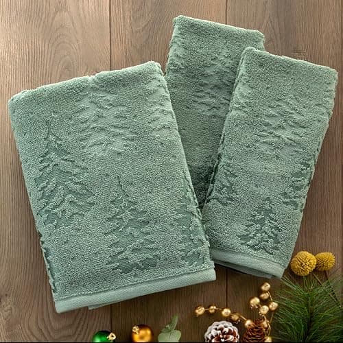SKL Home Fall/Christmas/Winter Wispy Trees Premium Cotton Blend Bath Towel, 500 GSM, Soft & Absorbent Jacquard, Sage thumbnail 6