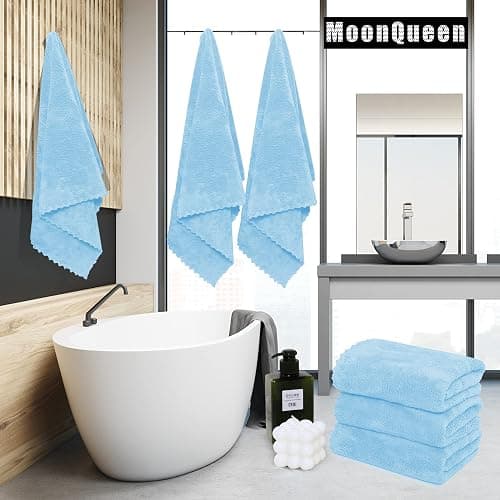 MOONQUEEN 2 Pack Premium Bath Towel Set - Quick Drying - Microfiber Coral Velvet Highly Absorbent Towels - Multipurpose Use as Bath Fitness, Bathroom, Shower, Sports, Yoga Towel (Aquamarine) thumbnail 2