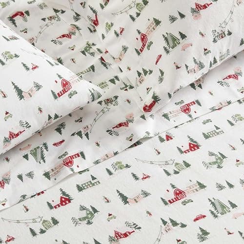 Martha Stewart - Flannel Sheets Full Size, Anti-Pilling & Wrinkle Resistant Cotton, Touchably Soft for All-Season Comfort - Bed Sheets with Matching Pillowcases & Fitted Sheet (Ski Village Green) thumbnail 5