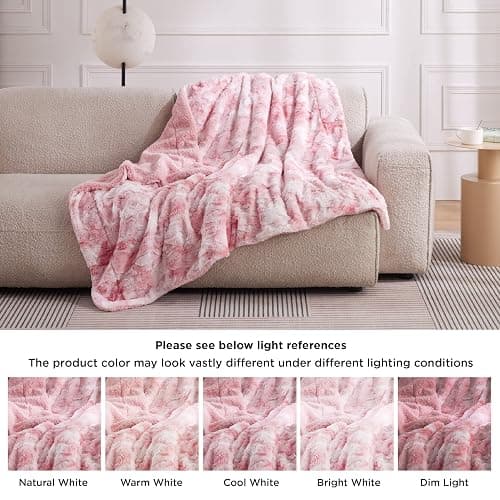 Bedsure GentleSoft Sherpa Fluffy Blanket Twin Size - Fleece Warm and Cozy Throw for Women Gift, Plush & Fuzzy Faux Fur Christmas Blanket for Couch, Sofa, Bed Decor, Tie Dye Design, Pink, 60x80 Inches thumbnail 7