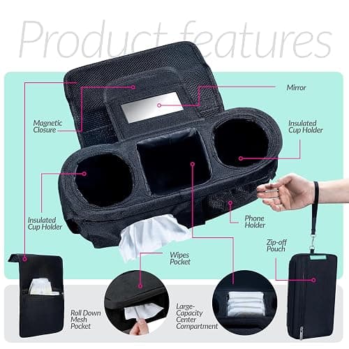 Swanoo Stroller Caddy Organizer With Cup Holder, Non Slip Straps Bag for Phone, Pet Stroller Accessories, Universal Fits Uppababby Vista v2 Wonderfold Wagon, Doona and More thumbnail 2