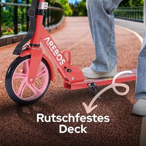 Arebos Cityroller Tretroller Scooter höhenverstellbar | klappbar | inkl. Traggurt | XXL Räder | Tritt-Bremse | für Kinder und Erwachsene | bis 100kg belastbar | Kickroller | Kickscooter thumbnail 8